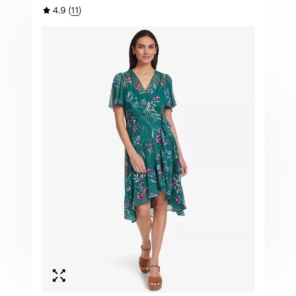 Calvin Klein Teal Floral High-Low Dress